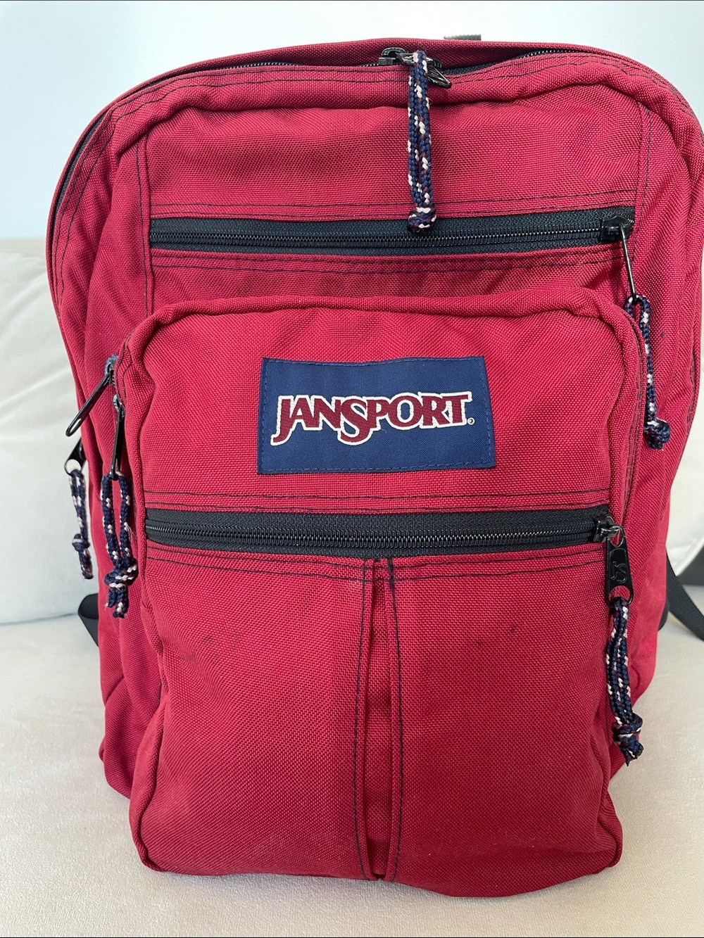 Jansport Red Campus Backpack with Navy Logo Patch